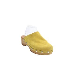 Ska Womens Suede Slip-On Clog Platform Heeled Sandals Yellow Size 10